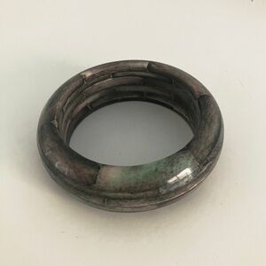 Vintage bone bracelet - elegant gray and green bangle bracelet